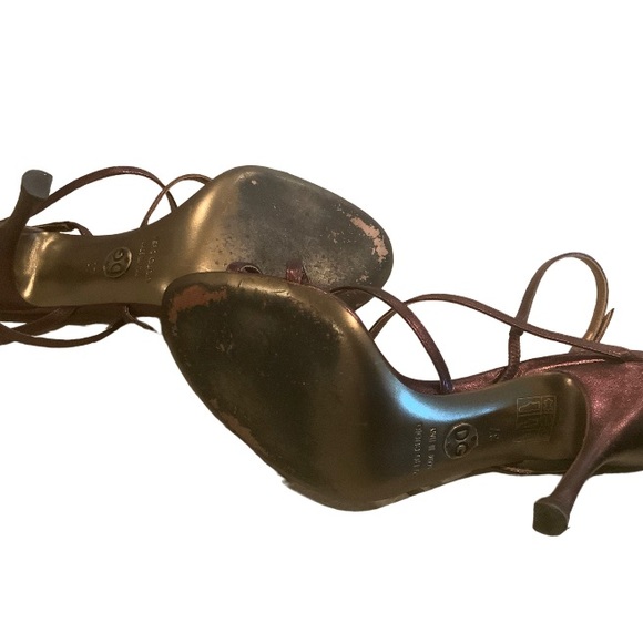 DOLCE & GABBANA Brown Metallic Leather Strappy Slingback Sandal Heels Size 37 - Picture 6 of 8